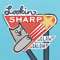 Sign art for Lookin Sharp Claw Salon by Carl Vervisch